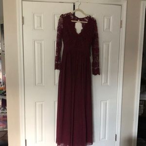 Lulus long sleeve lace open back maxi dress